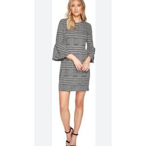 Calvin Klein Black & White Tweed Plaid Bell Sleeve Sheath Dress - Size 6
